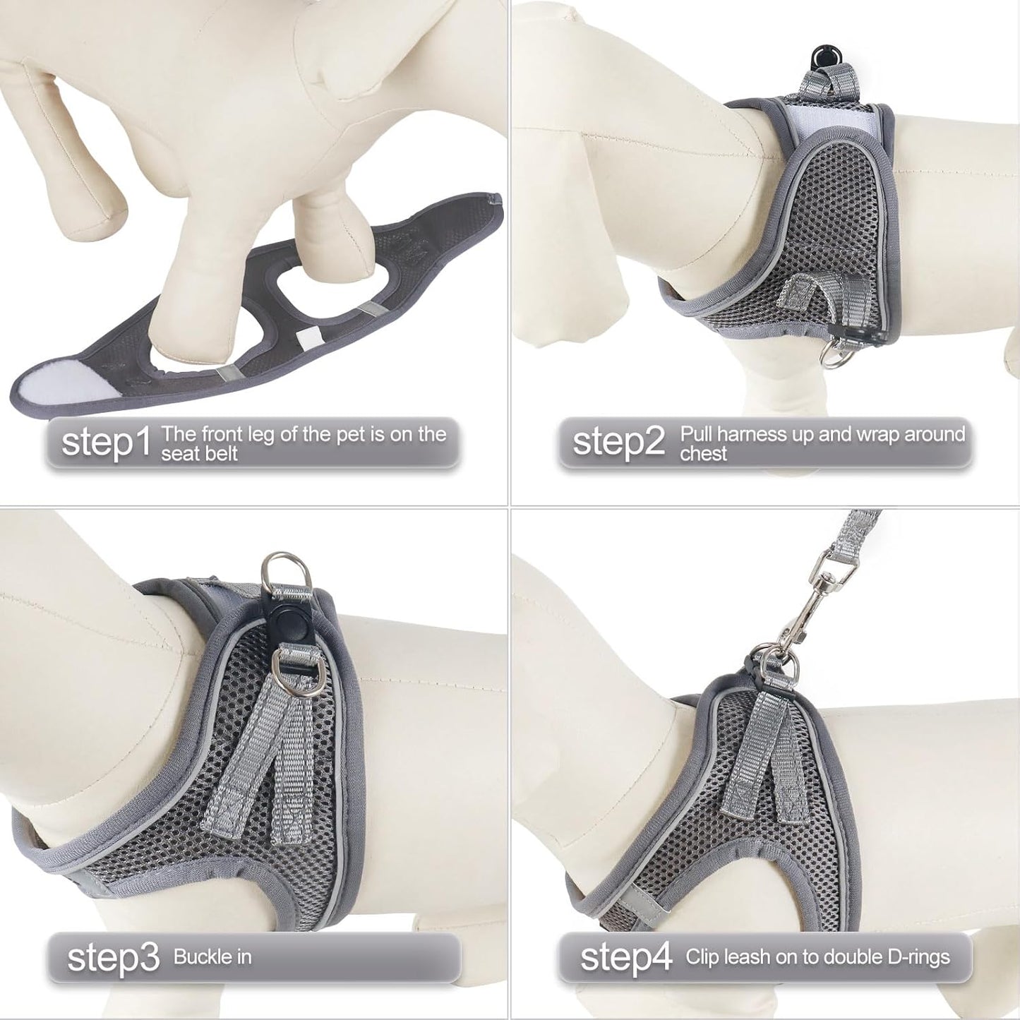 YIMEIS Dog Harness and Leash Set, No Pull Soft Mesh Pet Harness, Reflective Adjustable Puppy Vest for Small Medium Large Dogs, Cats (Gray, X-Small (Pack of 1)