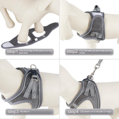 YIMEIS Dog Harness and Leash Set, No Pull Soft Mesh Pet Harness, Reflective Adjustable Puppy Vest for Small Medium Large Dogs, Cats (Gray, X-Small (Pack of 1)