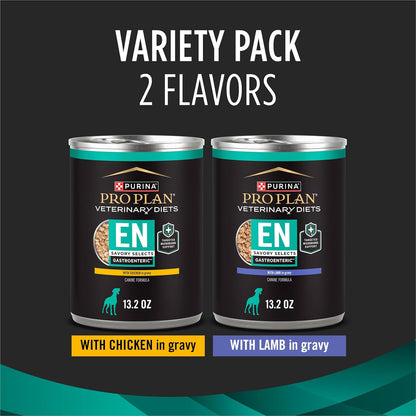Pro Plan Veterinary Diets Purina EN Savory Selects Gastroenteric with Chicken and with Lamb in Gravy Gastrointestinal Dog Food Variety Pack - (12) 13.2 oz. Cans