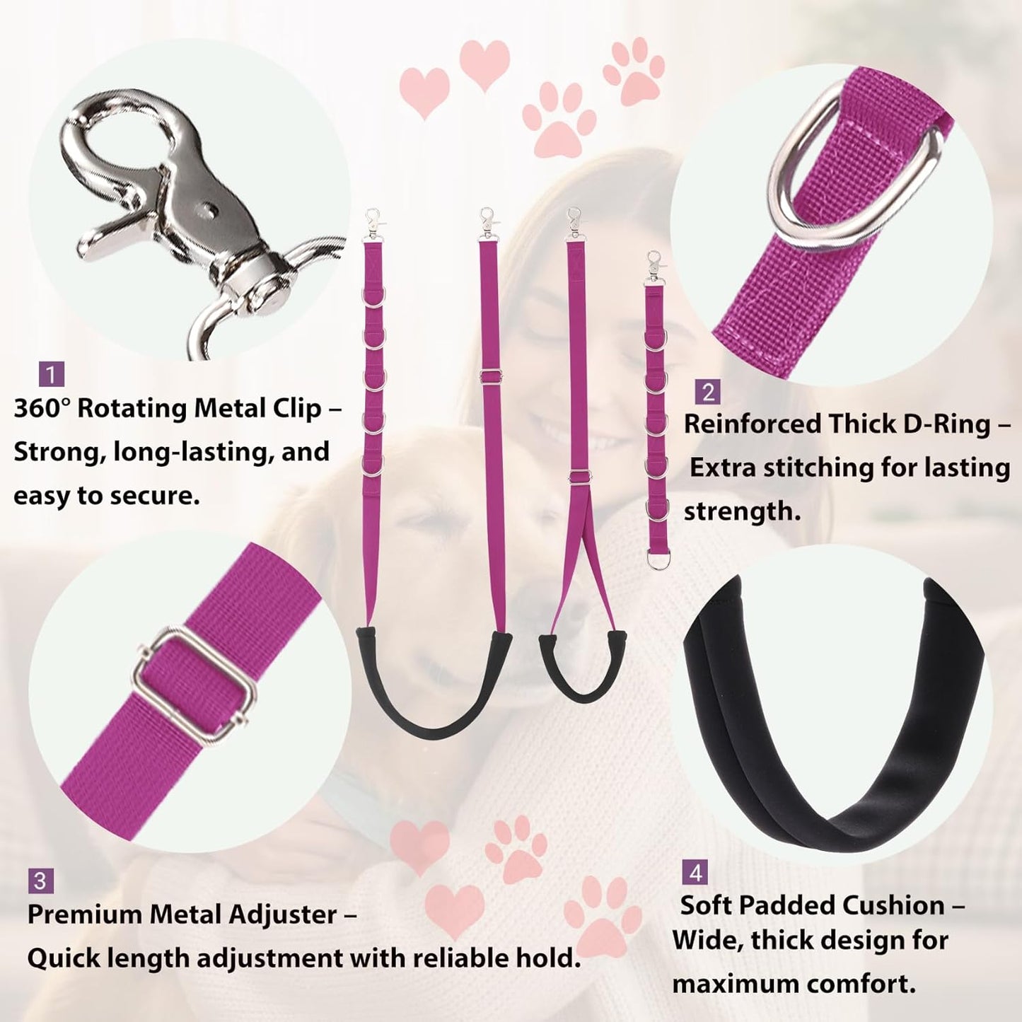 Dog Grooming Belly Straps Hot Pink Pet Grooming Supplies 3 Sets Professional Dogs Belly Band Pets Dogs Groomer Extension Strap Table Arm Loop Extender for Small Medium Large Pets (Hot Pink)
