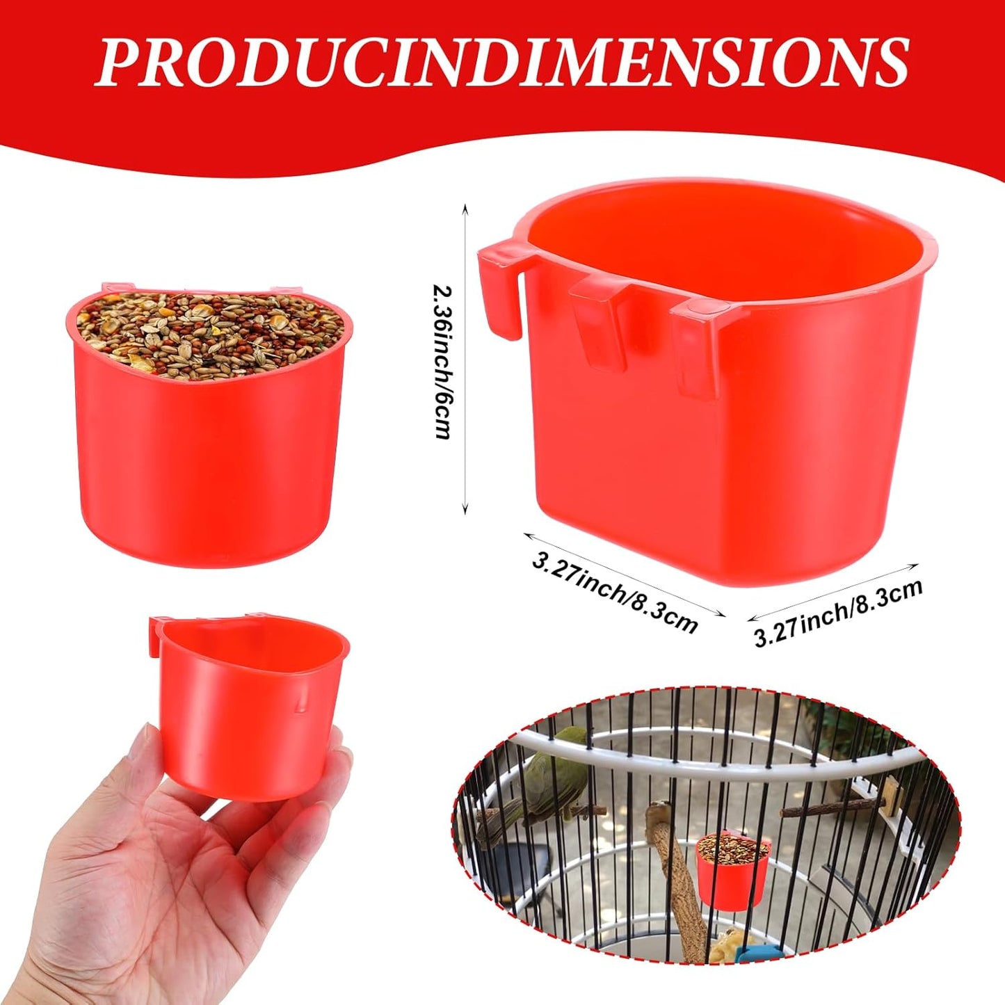 60 Pieces Cage Cups Birds Hanging Feeders Seed Bowl 8 oz Plastic Chicken Feeder Water Bowl Hanging Chicken Waterer Feeding Watering Dish Coop Cups for Gamefowl Parrot Parakeet Poultry(Red)