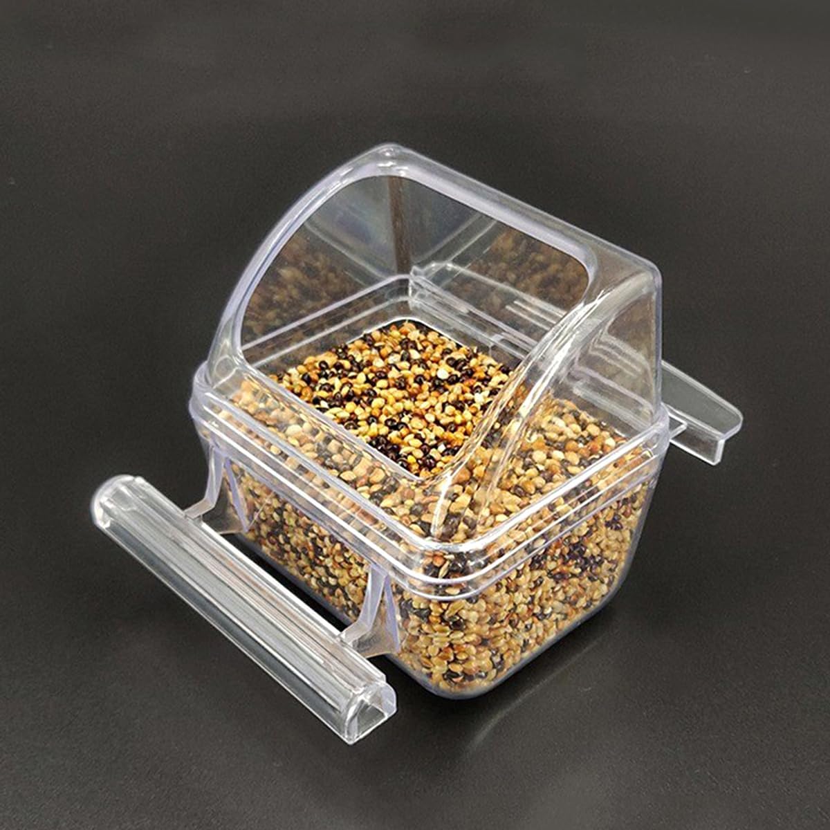 2 Pack Bird Feeder Bowl Clear Water Container Bird Cage Dish No Mess Parakeet Hanging Food Cup for Cage Plastic Parakeet Feeder with Perch