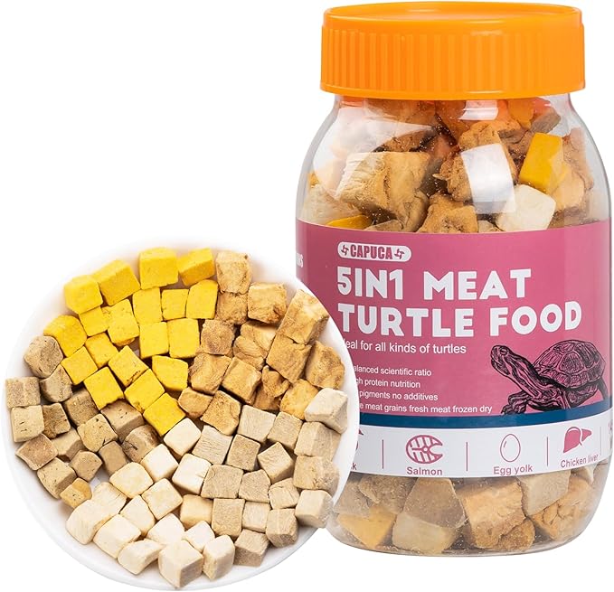 Freeze Dried Aquatic Turtle Food – 5-in-1 Chicken, Duck, Salmon, Egg Yolk & Liver Protein Blend, Scientifically Balanced for Box & Aquatic Turtles (145g)