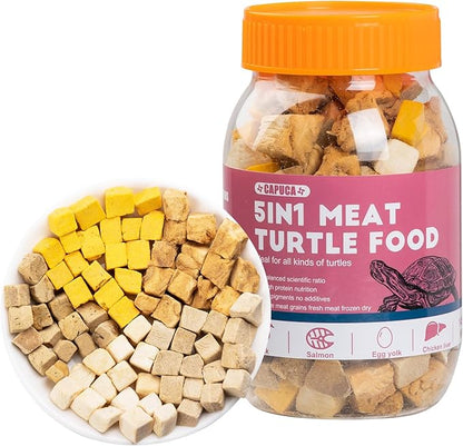 Freeze Dried Aquatic Turtle Food – 5-in-1 Chicken, Duck, Salmon, Egg Yolk & Liver Protein Blend, Scientifically Balanced for Box & Aquatic Turtles (145g)