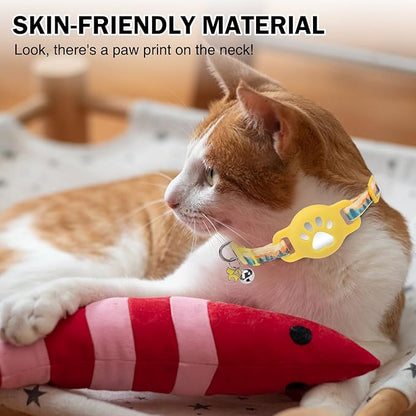 Airtag Cat Collar Breakaway, Cute GPS Cat Tracker Collars with Air Tag Holder, Safety Cat Collars with Bell & Pendant for Girl Boy Cats, Blue