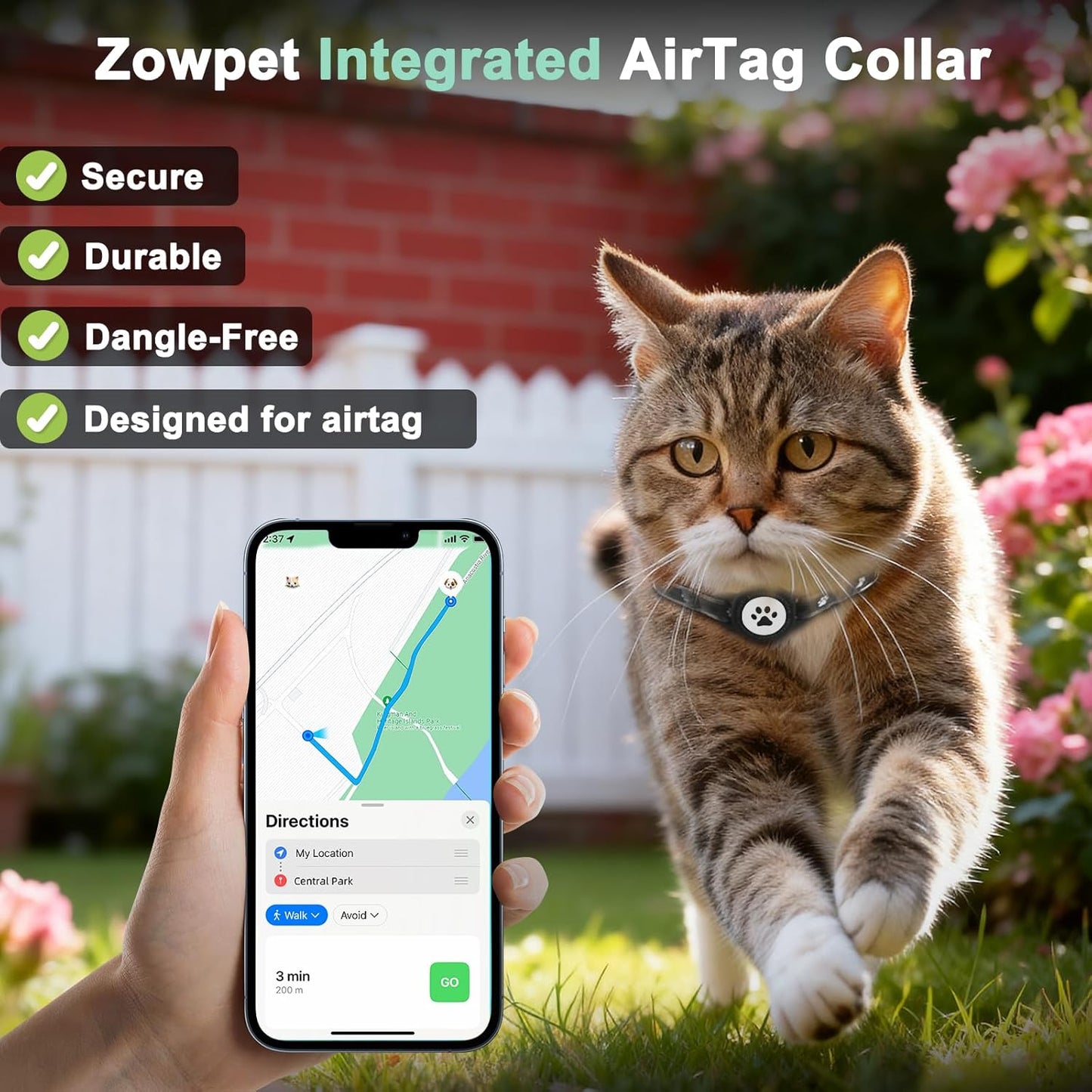 Airtag Cat Collar Breakaway, Reflective Cat Collar with AirTag Holder and Bell, Compatible with Apple Air Tag, Comfortable Padding, Adjustable, Durable (Black)