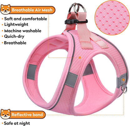 Dog Harness with Leash Set, No-Pull Step-in Reflective Pet Harness with 1 Leash Clips, Adjustable Soft Padded Easy Walk Dog Vest for Small Medium Large Dogs, Cats(Light Pink, Small)
