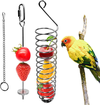 Stainless Steel Bird Food Holder, Parrot Foraging Toy, Hanging Basket, 9.84 in L, 7.87 in W, 82g Weight, Activity Clasp, Fits 12oz Bottle