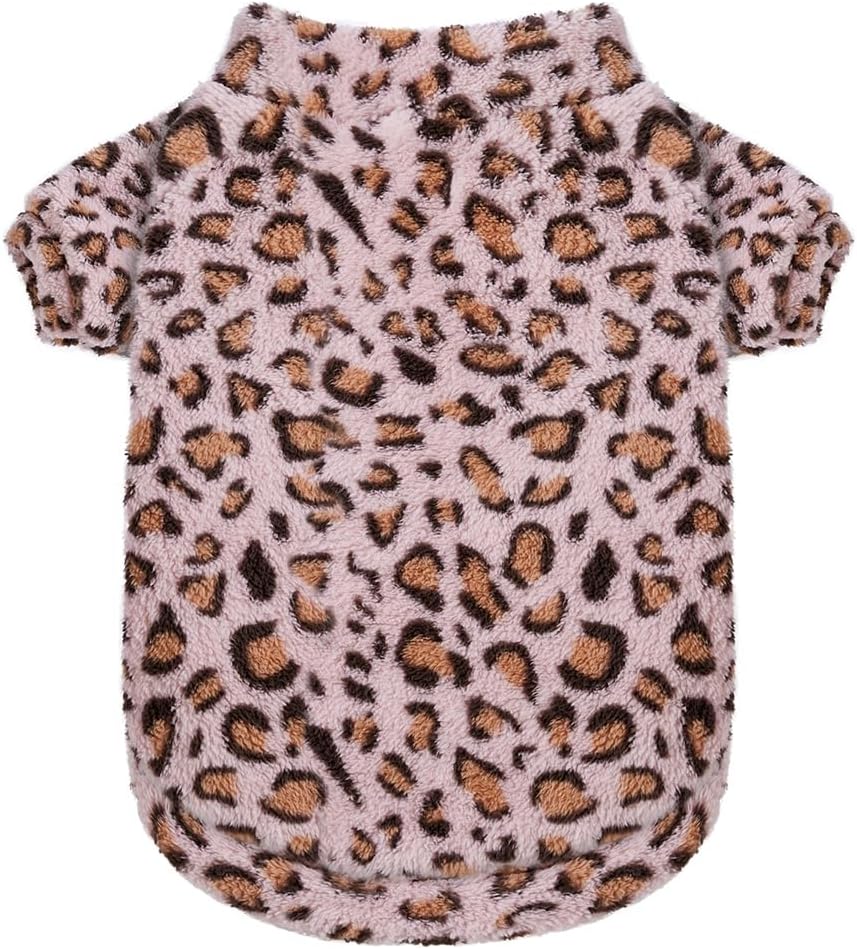 GreenJoy Leopard Print Dog Sweater – Stretchy Fleece Dog Turtleneck Sweatshirt for Puppies & Cats, Soft & Warm Pet Winter Clothes for Small, Medium & Large Dogs (Pink, X-Small)