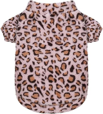 GreenJoy Leopard Print Dog Sweater – Stretchy Fleece Dog Turtleneck Sweatshirt for Puppies & Cats, Soft & Warm Pet Winter Clothes for Small, Medium & Large Dogs (Pink, X-Small)