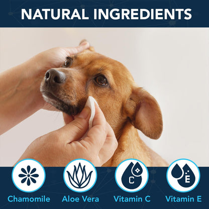 NOVEHA 100PCs Dog Eye Wipes - Tear Stain Remover for Dogs - Formulated with Chamomile and Aloe to Remove Eye Debris, Tear Stains & Eye Discharge - Plant Based, Safe, and Large 5"x5" Unscented Wipes