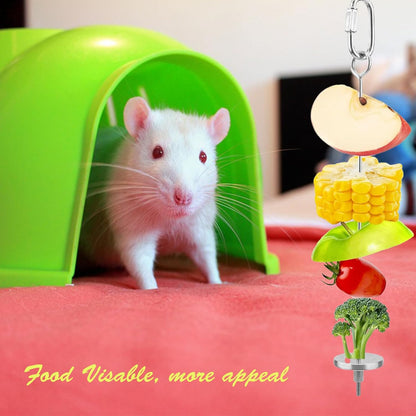 2PCS Rat Enrichment Foraging Toys, Stainless Steel Vegetable Skewer Foraging Hanging Feed Tool for Hamster Rodents Bird Parrots, Fancy Mice Cage Accessories Puzzle Toy Slow Feeder