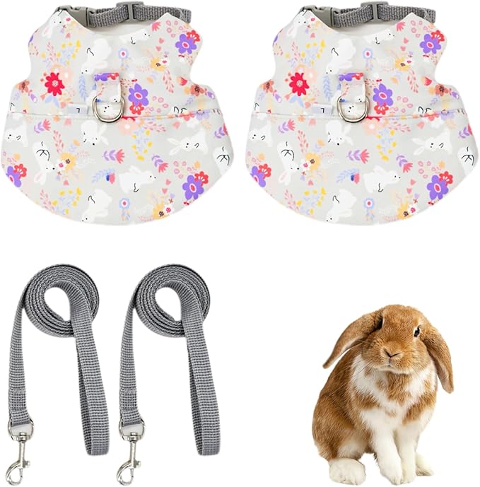 2-Pack Small Pet Harness & Leash Set – Soft, Adjustable Vest for Rabbits, Kittens, Squirrels & More (Grey, L)