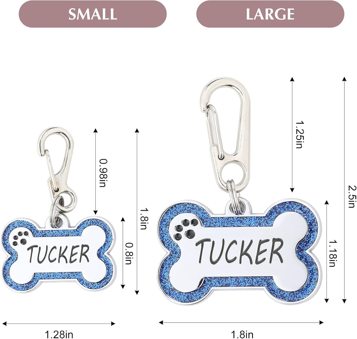 Personalized Stainless Steel Pet ID Tags with Glittery Bone Design - DEEP Engraved Dog Tags Engraved for Pets Customized with 5 Lines Dogs and Cats Pets