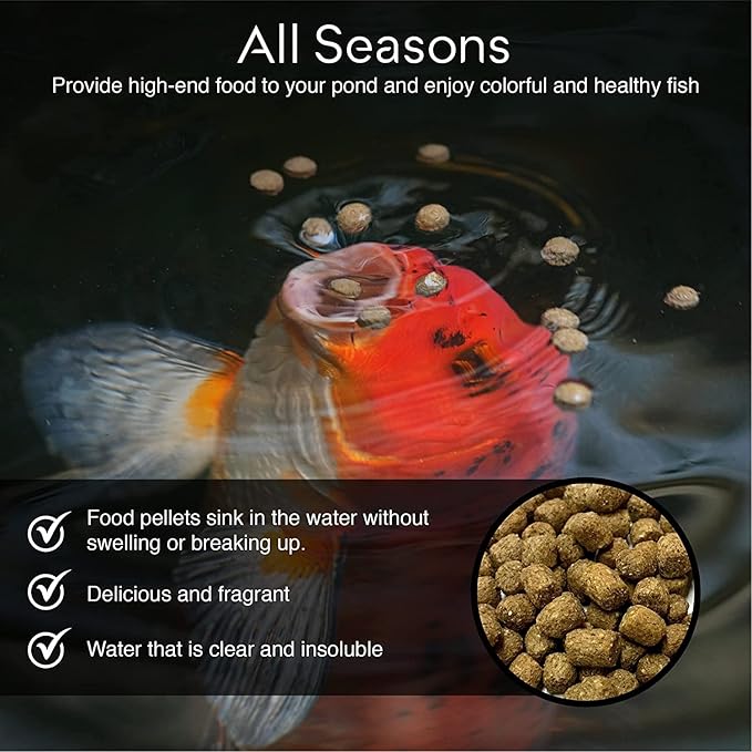BIG Kahuna Koi Fish Food- 1lbs Food – Made in The USA - Koi Food Floating Pellets – 3/16" - 1/4" Pellet Size – 32% Protein Fish Food – Rich in Nutrients