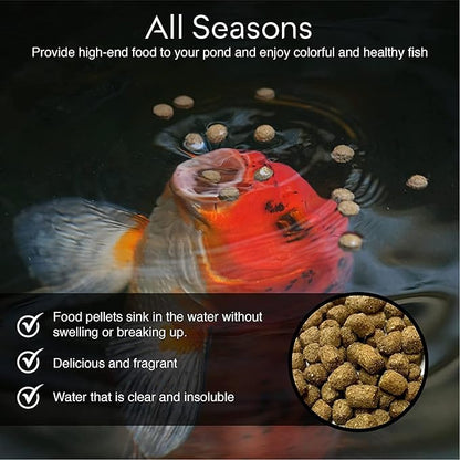 BIG Kahuna Koi Fish Food- 1lbs Food – Made in The USA - Koi Food Floating Pellets – 3/16" - 1/4" Pellet Size – 32% Protein Fish Food – Rich in Nutrients