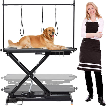 47” Electric Lift Dog Grooming Table (Black), Heavy Duty Electric Grooming Arm Table for Pets & Large Dogs Adjustable Height: 9.4 in-39.4 in Non-slip Desktop with Gantry Crane Set