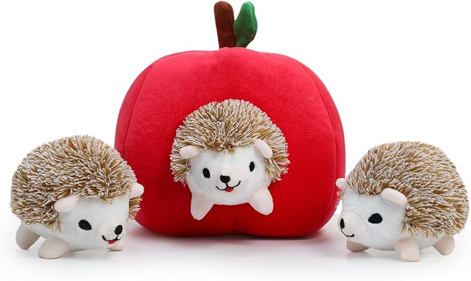 Hollypet Squeaky Dog Toy, Interactive Plush Hide and Seek Dog Toys for Small Medium Sized Dogs and Non-Aggressive Chewers, Puppy Teeth Clean Chew Toys, Hedgehog