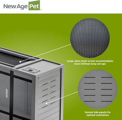 New Age Pet ECOFLEX 60-Inch Mojave Reptile Lounge in Grey- Durable, Moisture-Resistant Wood Plastic Composite Habitat with Vented Side Panels, Removable Sliding Glass Doors & Lock