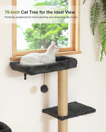 FUKUMARU Cat Wall Shelves, Stable Wall Mounted Cats Furniture Set, Kitten Scratching Post with Soft Cushion Perch, Space Saving Climbing Wall for 16 Inch Drywall - Gray