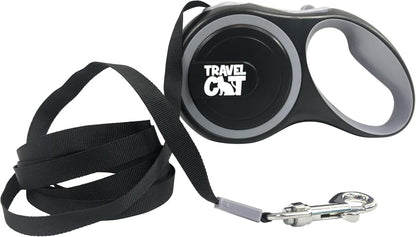 Travel Cat Retractable Expandable Leash - Black 10 Ft Long Strong Tape, Release/Lock Button and Anti-Slip Handle for Small to Large Cats - Light Pet Leash for Walking, Training