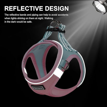 Mercano Soft Mesh Dog Harness and Leash Set, No-Chock Step-in Reflective Breathable Lightweight Easy Walk Vest Harnesses with Safety Buckle for Small Dogs, Cats (S, Pink Blue)