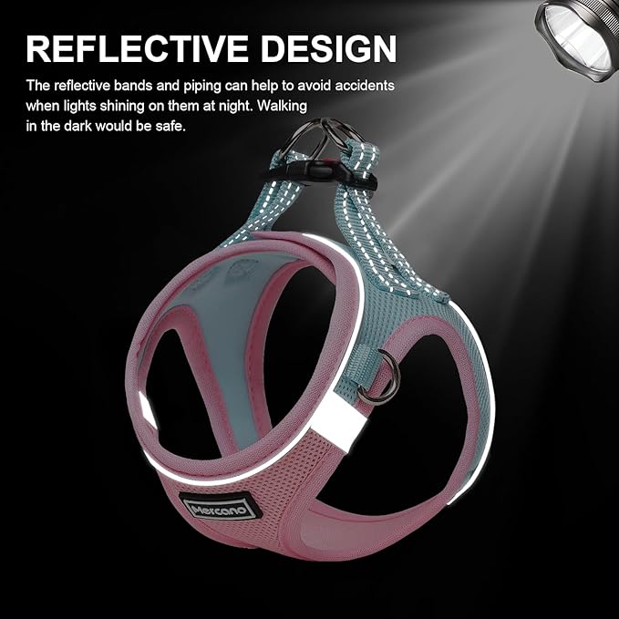 Mercano Soft Mesh Dog Harness and Leash Set, No-Chock Step-in Reflective Breathable Lightweight Easy Walk Vest Harnesses with Safety Buckle for Small Dogs, Cats (XS, Pink Blue)