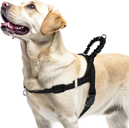 PUPTECK No Pull Dog Harness for Large Dogs, Adjustable Reflective Pet Vest Harness with Bungee Handle, Escape Proof No Choke Harness for Large Dogs Walking Training, Black L