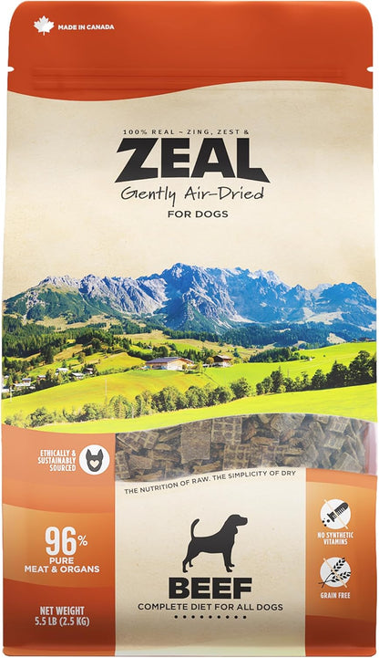 ZEAL Canada Air-Dried Beef Recipe for Dogs - High Protein, Natural Superfoods, Nutrient Rich, No Fillers, Grain Free, Complete & Balanced (Beef, 5.5lb)