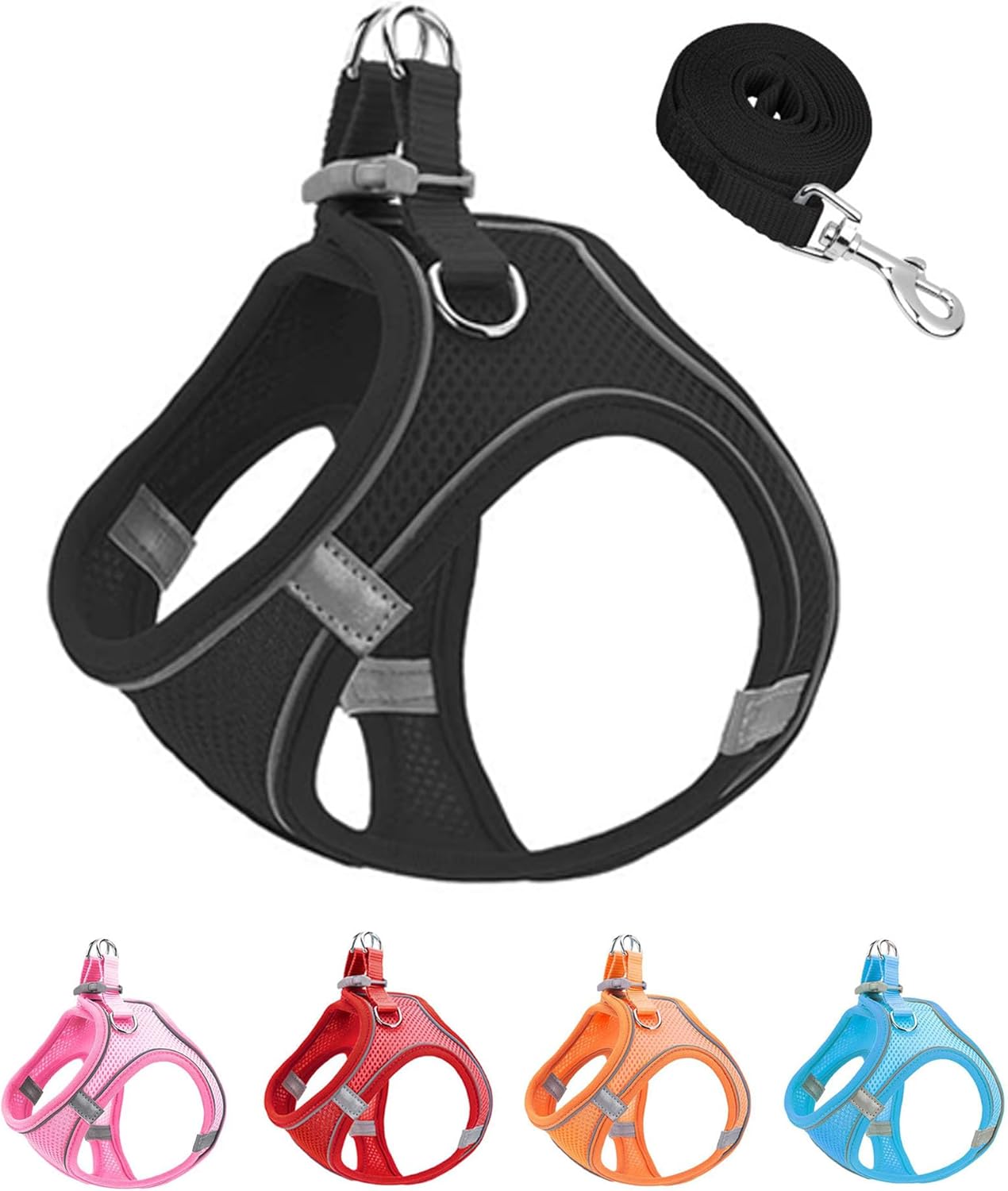 XXXS Black Soft Mesh Dog Harness and Leash Set,No Escape Puppy Harnesses for Training Walking， Reflective Adjustable Puppy Vest for Small Medium Dogs, Cats (Black, XXXS)