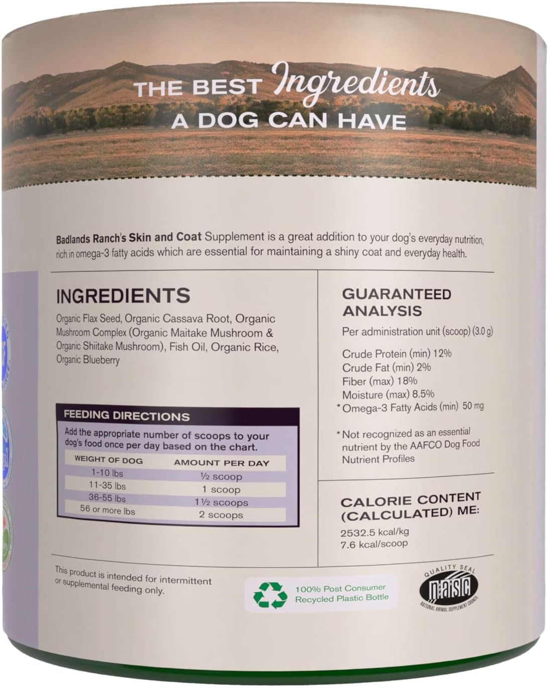 Badlands Ranch - Skin & Coat Canine Supplement w/Omega-3 Fatty Acids, Org. Ingredients, Antioxidant Topper, Nourish Coat &Paws, Joint, Support Shiny Coat & Healthy Skin by Katherine Heigl (30 Scoops)