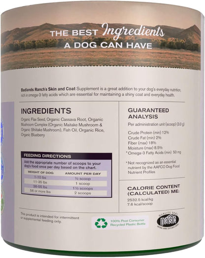 Badlands Ranch - Skin & Coat Canine Supplement w/Omega-3 Fatty Acids, Org. Ingredients, Antioxidant Topper, Nourish Coat &Paws, Joint, Support Shiny Coat & Healthy Skin by Katherine Heigl (30 Scoops)