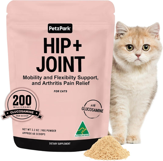 Hip and Joint Supplement for Cats - Glucosamine, Chondroitin, MSM for Joint Hip Care, Arthritis Pain Relief, Mobility Support, Cartilage Health, Inflammation Reduction - Senior Cat Support, 60 Scoops
