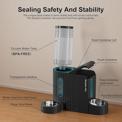 Gardner Pet Automatic Gravity Cat Food Feeder and Water Dispenser Stainless Steel Two-in-One Set Large Capacity Dispenser for Pets Dogs, Puppies, Kittens