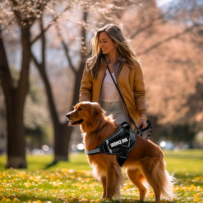 Service Dog Vest, 9 Dog Patches No Pull Dog Harness and Leash Set with Handle,Easy On and Off Pet Vest Harness with Night Safe Reflective Straps for Small Medium Large Breed Dogs