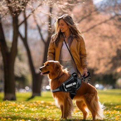Service Dog Vest, 9 Dog Patches No Pull Dog Harness and Leash Set with Handle,Easy On and Off Pet Vest Harness with Night Safe Reflective Straps for Small Medium Large Breed Dogs
