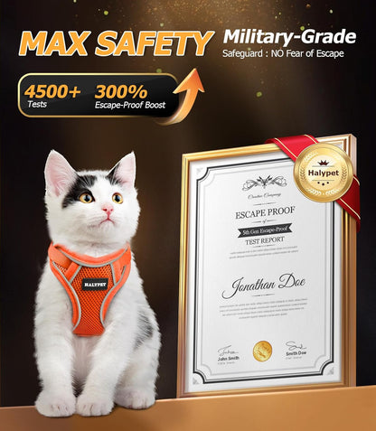 Halypet Cat Harness and Leash Set [MAX Safety 4th-Gen Upgrade] Escape Proof Adjustable Cat Leash Comfortable Soft Vest Easy to Wear Kitten Harness with Reflective Strip for Cats Walking, XS Orange