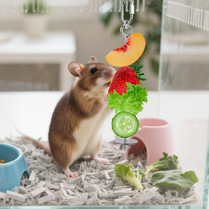 3 Pack Rabbit Toys, Bunny Rat Cage Food Holder Stainless Steel Slow Feeder Hanging Accessories for Rat Guinea Pig Chinchillas Rabbits Hamster Foraging Enrichment Small Animal Toys