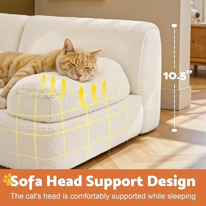 Gimars Upgrade Large Cat Bed for Indoor Cats -Added 10% More Stuff Sponge, Orthopedic Pet Couch Beds with Bolstered Edges, Fluffy Washable & Removable Cover, Anti Slip Base, White