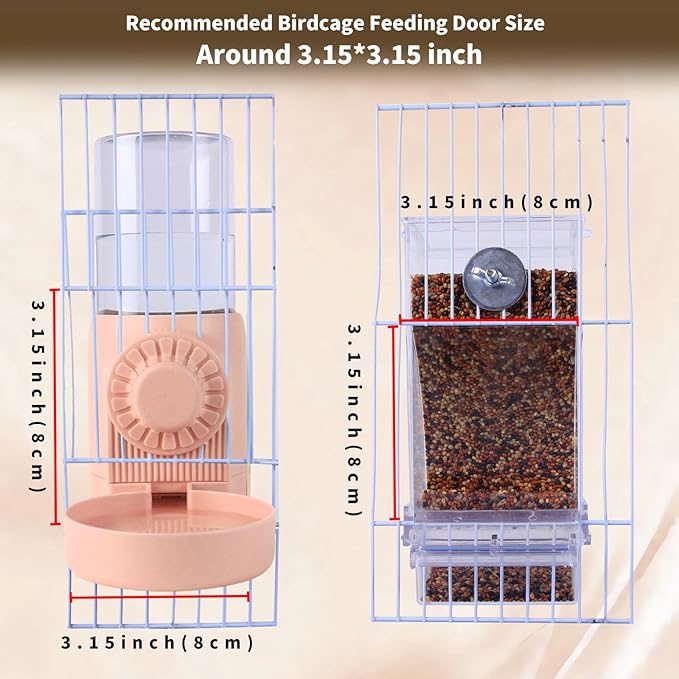 No Mess Bird Feeder Water Dispenser for Cage, Parakeet Cage Accessories, Bird Cage Feeder Waterer for Parrots Cockatiel Canary Budgies Finches (Feeding Door Over 3.15x3.15 inch)