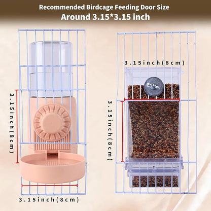 No Mess Bird Feeder Water Dispenser for Cage, Parakeet Cage Accessories, Bird Cage Feeder Waterer for Parrots Cockatiel Canary Budgies Finches (Feeding Door Over 3.15x3.15 inch)