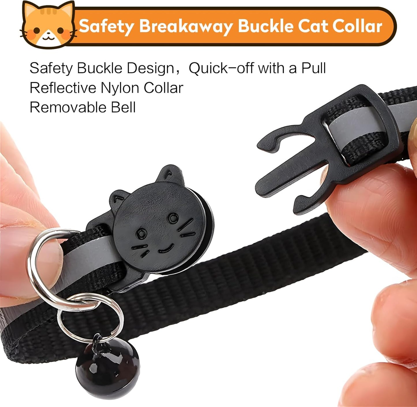 2 Pack Airtag Cat Collar with Bell, Reflective Nylon Kitten Collar with Apple Air Tag Holder and Breakaway Safety Buckle for Puppy Girl Boy Cats, 3/8" in Width and Lightweight, Black/Blue