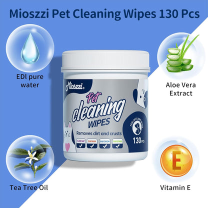 MIOSSZI Pet Cleaning Wipes Bundle, Dog & Cat Grooming Wipes, 160 Count Body Wipes, 130 Count Eye Wipes, Hypoallergenic with Coconut Oil & Aloe Vera for Paws, Face, Fur & Tear Stains