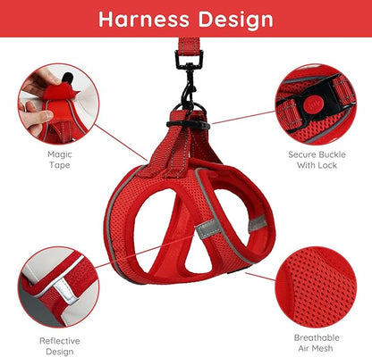 BELLA & PAL Step in Vest Harness for Small and Medium Dogs, No Pull Small Dog Harness with Leash Set, Comfortable Air Mesh Dog Vest Harness with Reflective Strip (Red, S)