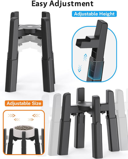 CZPET Dog Bowl Stand with Adjustable Height and Width [Stand Only], Elevated Pet Water & Food Feeder for Medium & Large Dogs, Stable and Anti-Slip Raied Bowl