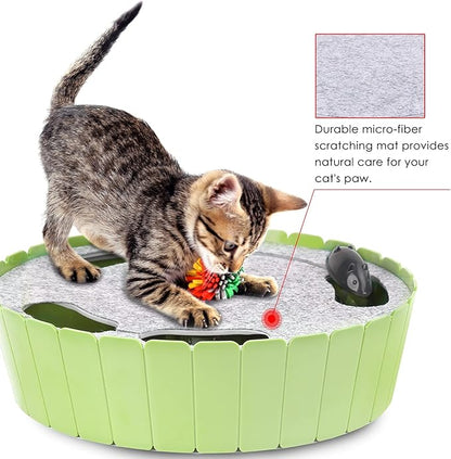 Pawaboo Interactive Toy with Running Mouse, Electronic Motion Cat Toy Automatic Teaser, Pop and Play Hide Seek Cat Toys Hunting Mouse, Mint Green