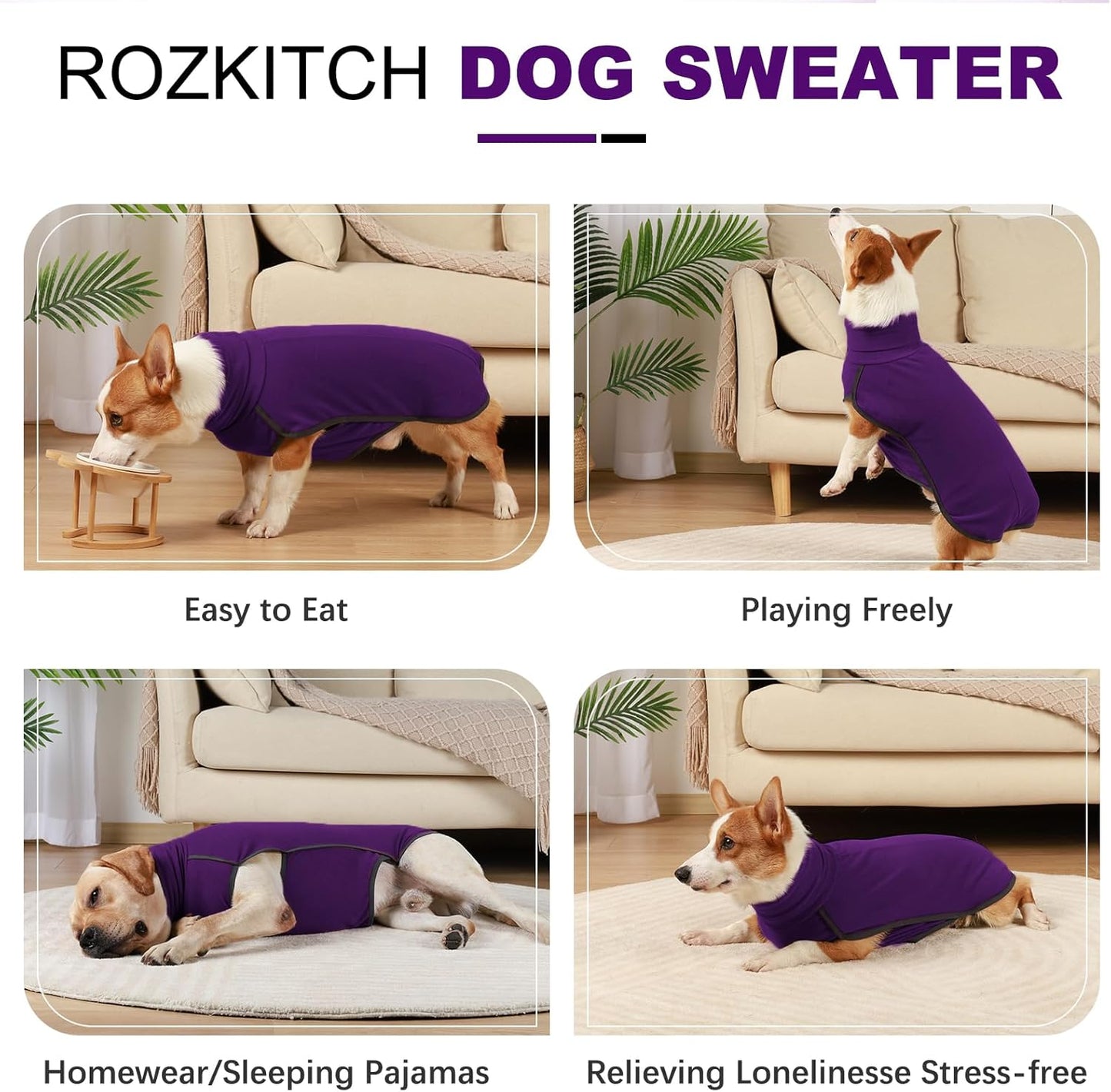 ROZKITCH Fleece Dog Jacket, Pet Windproof Warm Cold Weather Jacket Vest Cozy Jumpsuit Apparel Outfit Clothes for Walking Hiking Travel Sleep Purple 3XL
