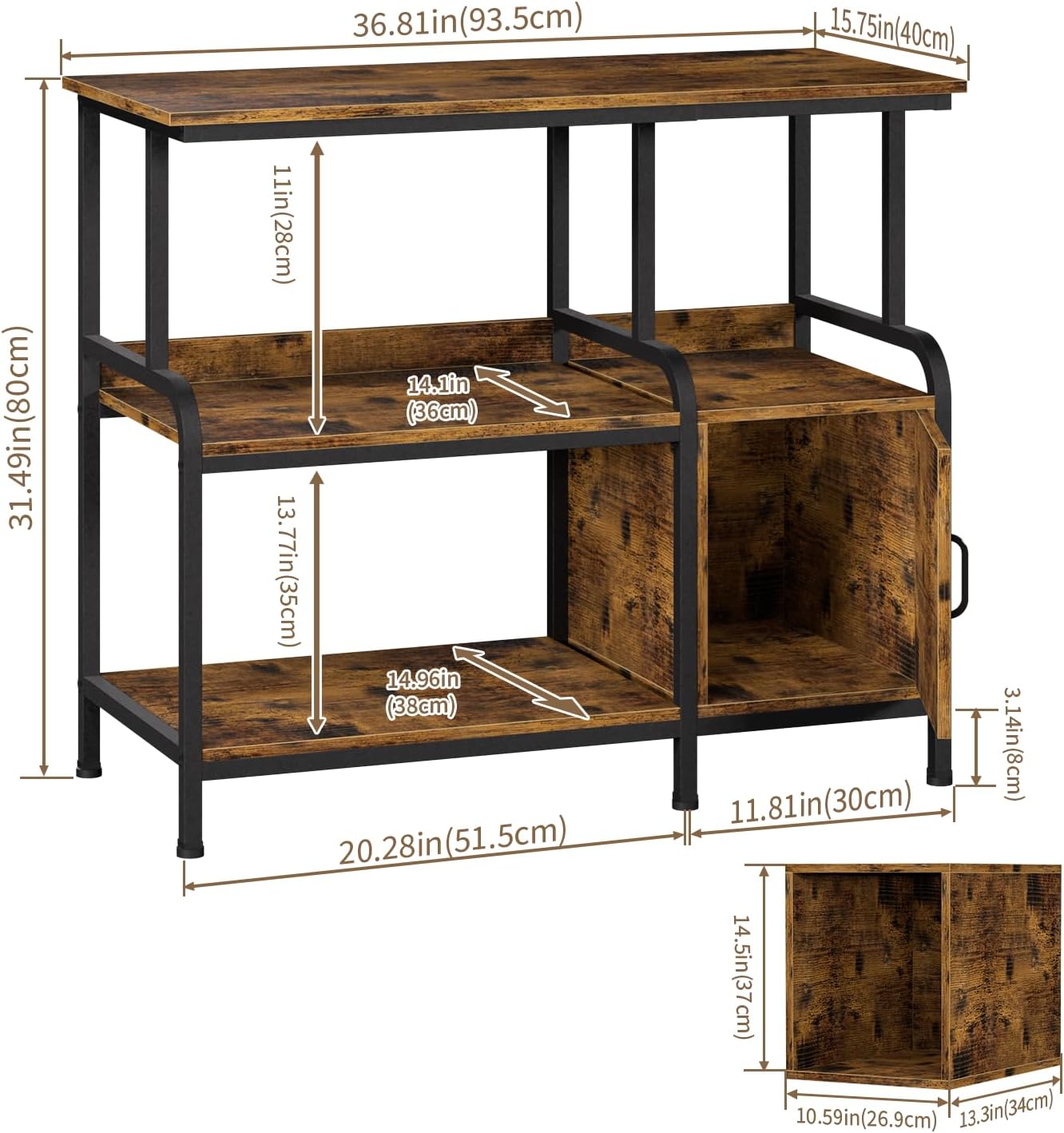 40-50 Gallon Fish Tank Stand，750 lbs Capacity Aquarium Stand，Heavy-Duty 3-Level Reptile Stand with Built-in Storage，36.8×15.7×31.5" Steel Terrarium Stand，Retro Brown