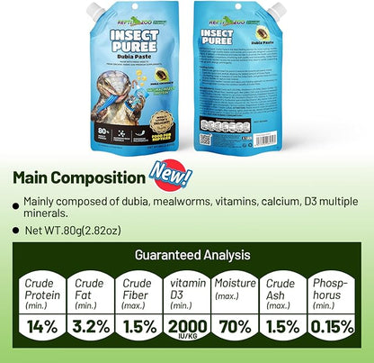 Crested Gecko Food Insect Puree, Dubia Paste Reptile Food Made with Fresh Insects 2.82oz