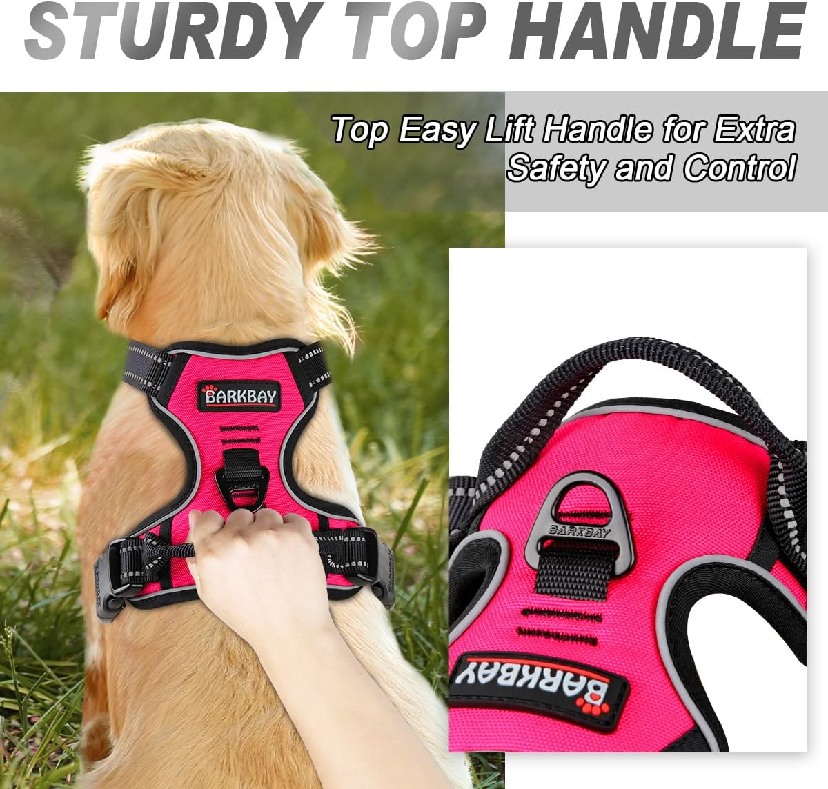 BARKBAY No Pull Dog Harness Front Clip Heavy Duty Reflective Easy Control Handle for Large Dog Walking(Pink,XS)